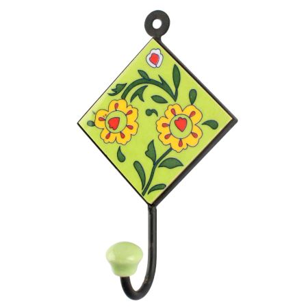 Pea Green Leaf Flower Ceramic Tile Hook 